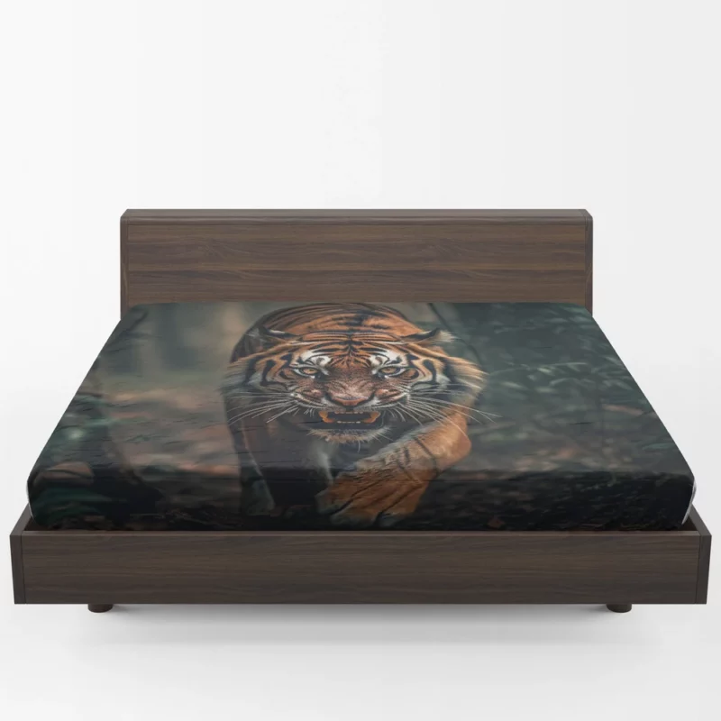 Bengal Tiger Walking Through Woods Fitted Sheet 1