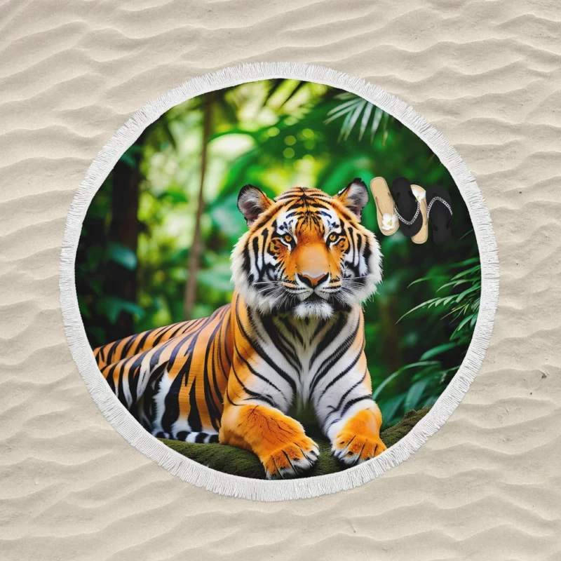 Bengal Tiger in the Jungle Round Beach Towel