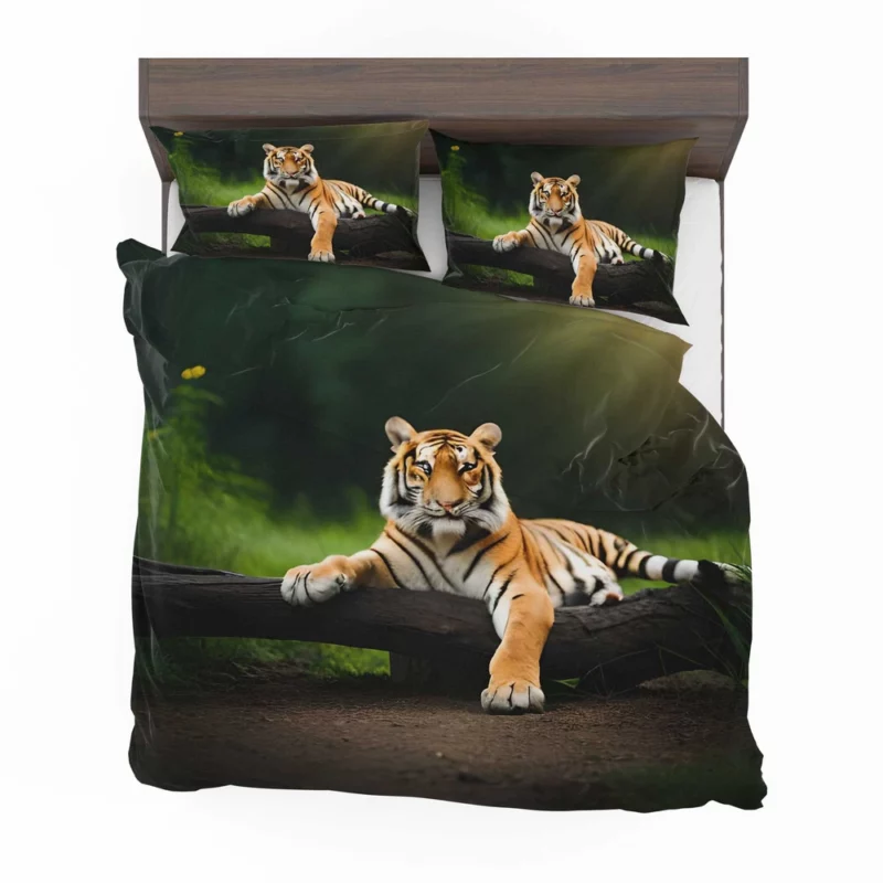 Bengal Tiger on a Log in Woods Bedding Set 2