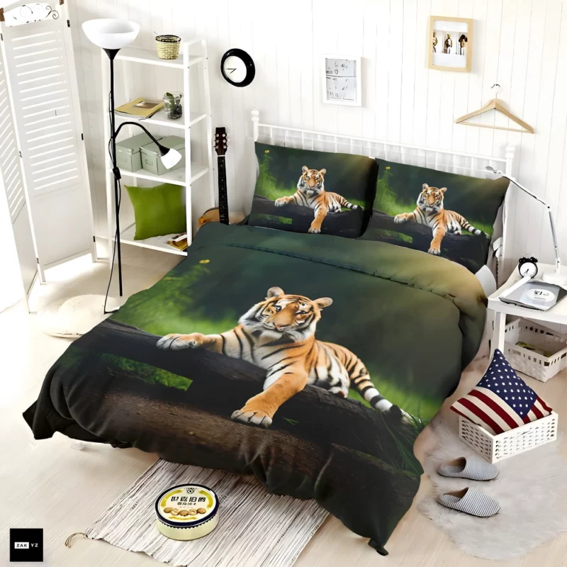 Bengal Tiger on a Log in Woods Bedding Set