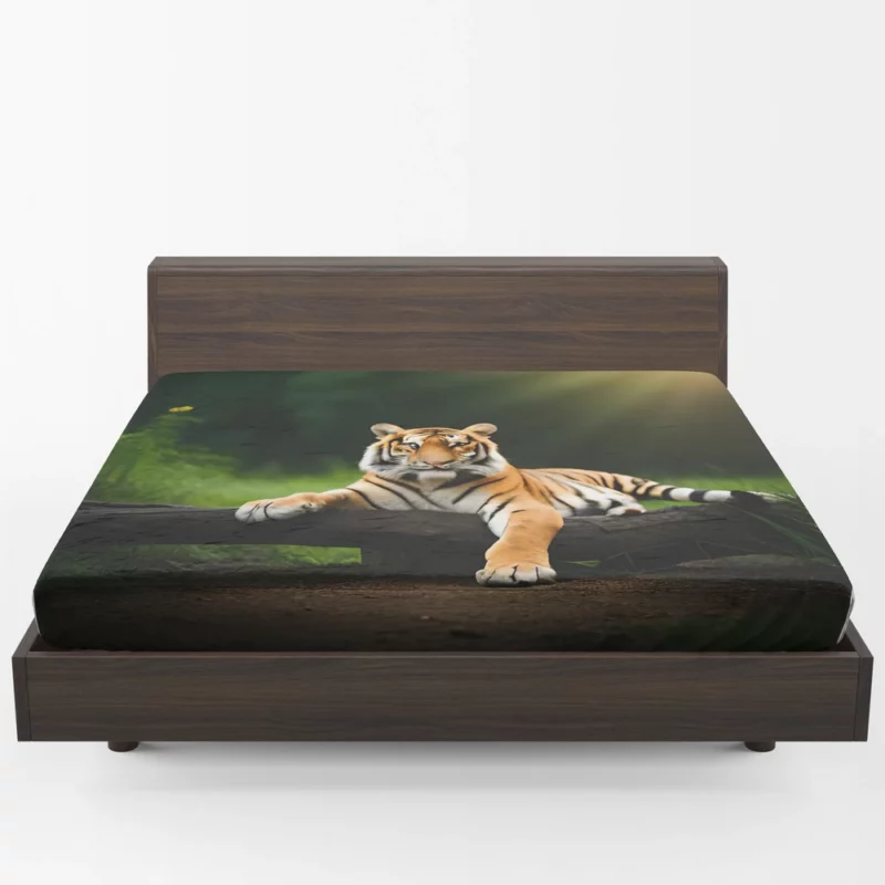 Bengal Tiger on a Log in Woods Fitted Sheet 1