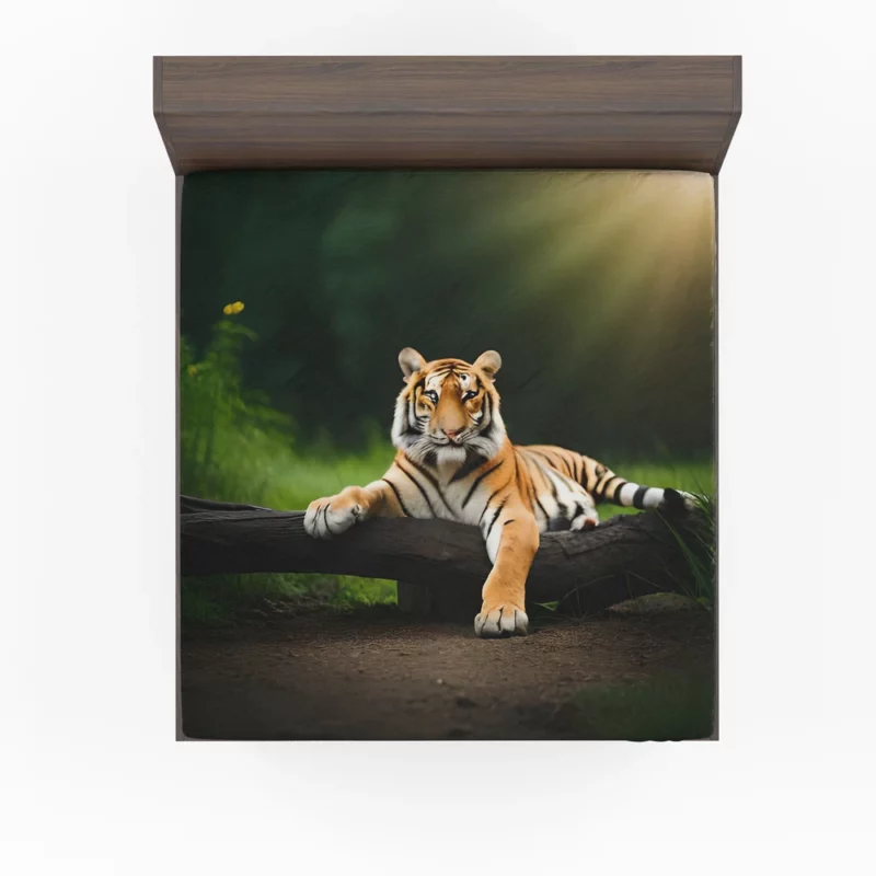 Bengal Tiger on a Log in Woods Fitted Sheet