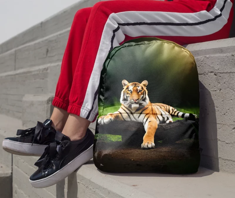 Bengal Tiger on a Log in Woods Minimalist Backpack 1
