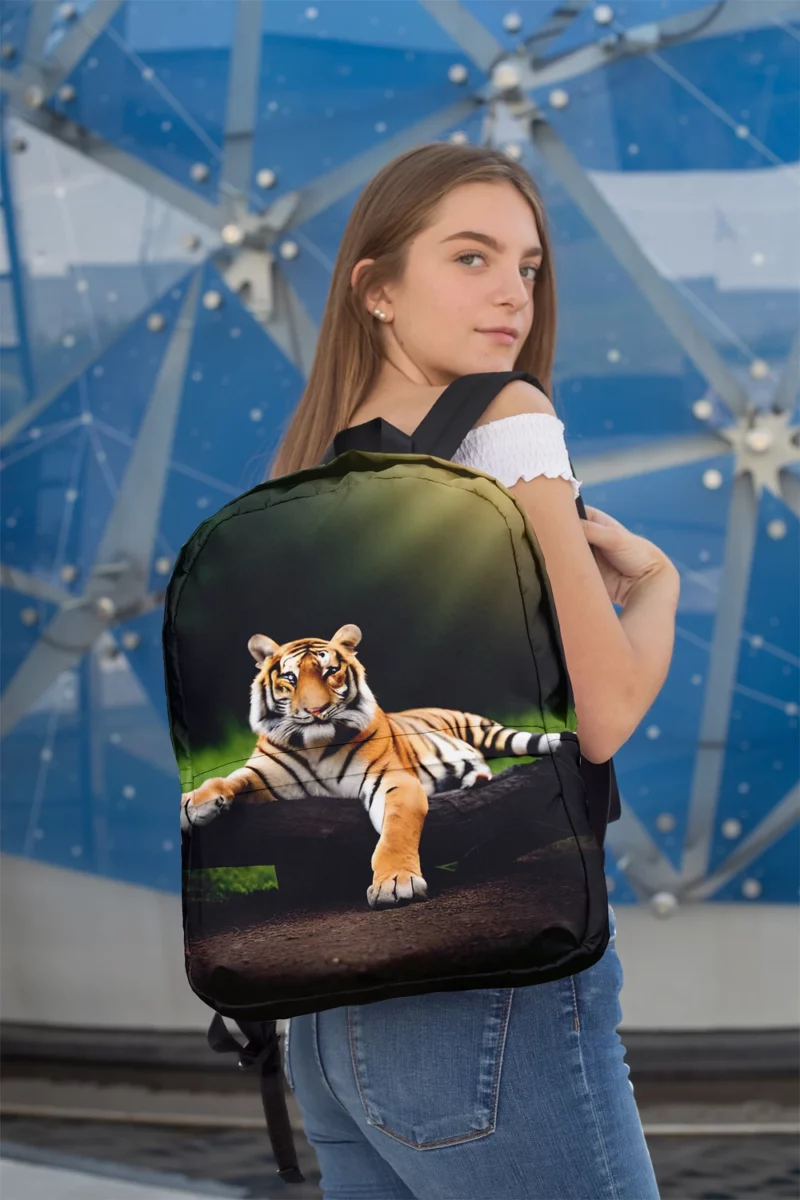 Bengal Tiger on a Log in Woods Minimalist Backpack 2