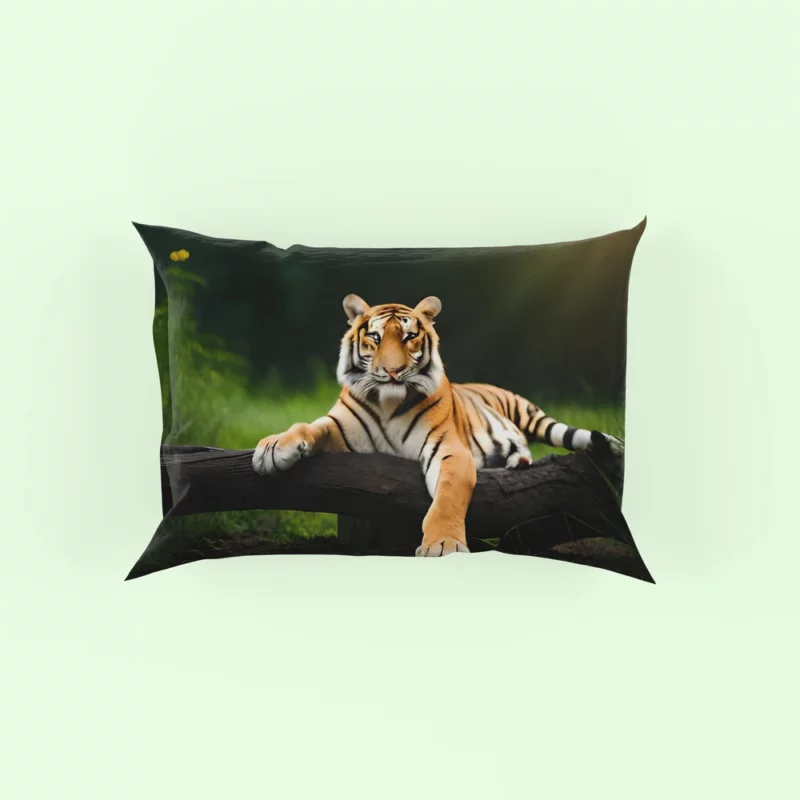 Bengal Tiger on a Log in Woods Pillow Case