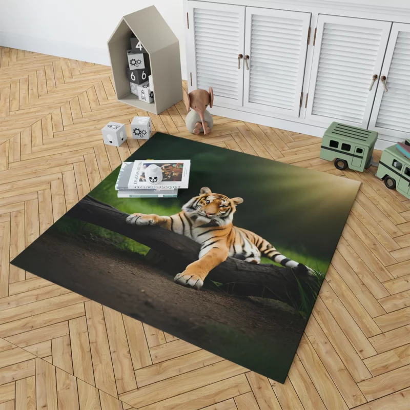 Bengal Tiger on a Log in Woods Rug 1