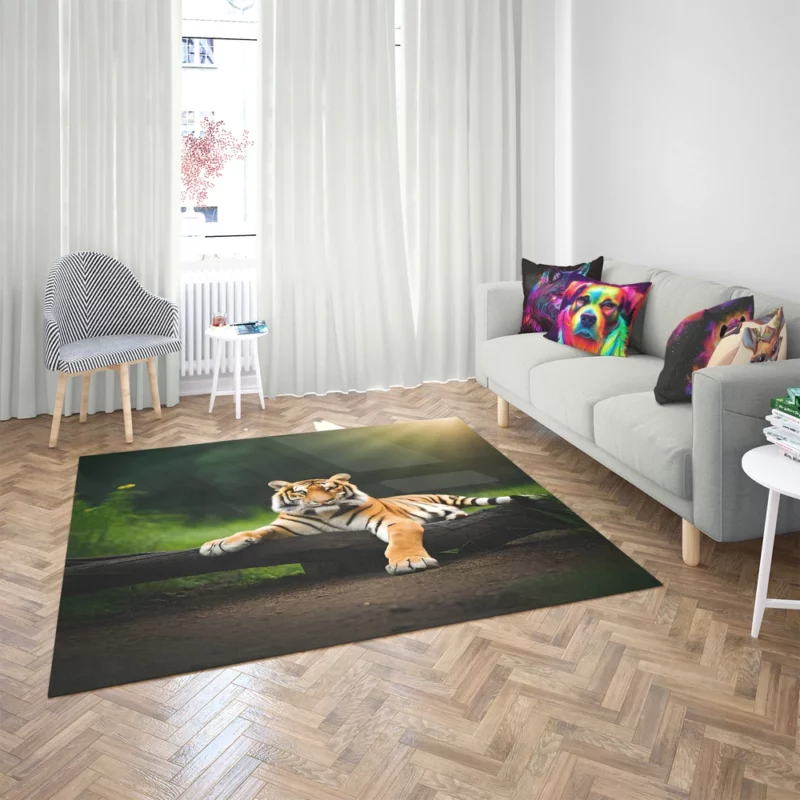 Bengal Tiger on a Log in Woods Rug 2