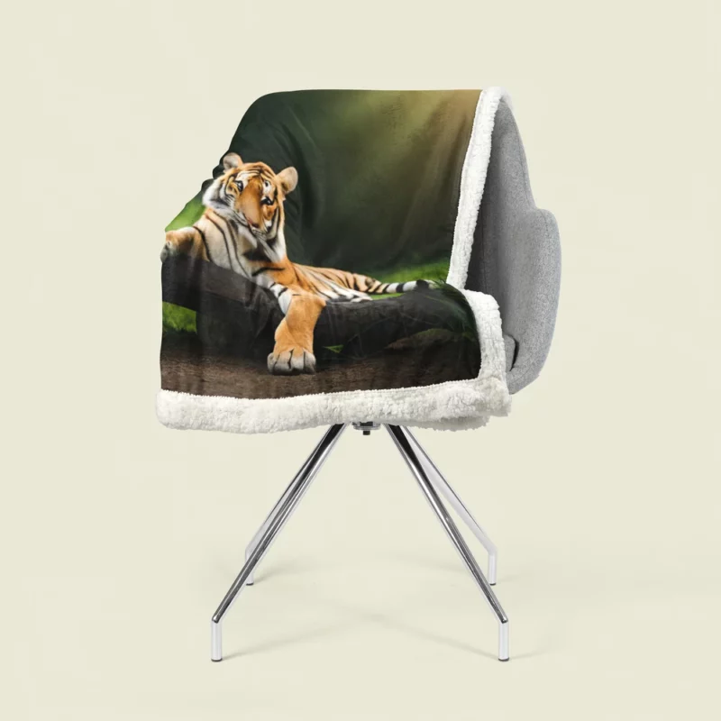 Bengal Tiger on a Log in Woods Sherpa Fleece Blanket 1