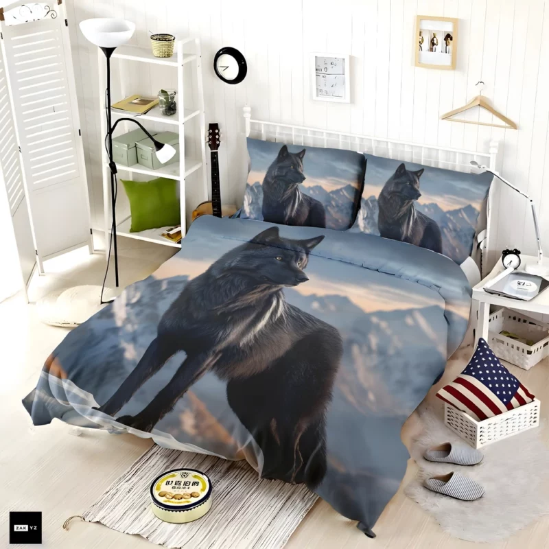 Big Black Wolf on Mountain Bedding Set