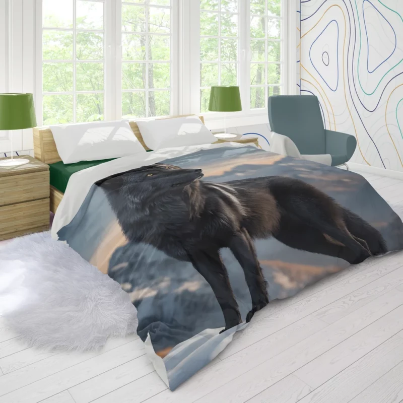 Big Black Wolf on Mountain Duvet Cover