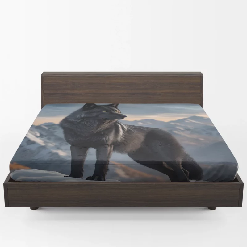 Big Black Wolf on Mountain Fitted Sheet 1