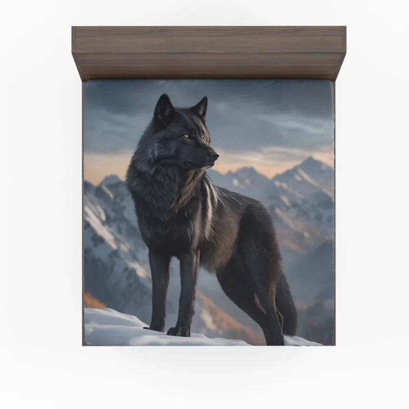 Big Black Wolf on Mountain Fitted Sheet