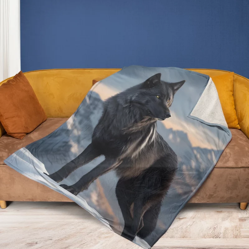 Big Black Wolf on Mountain Fleece Blanket 1