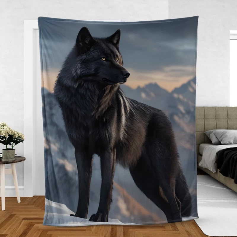 Big Black Wolf on Mountain Fleece Blanket