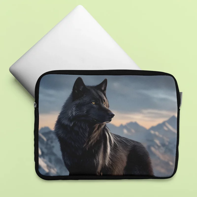 Big Black Wolf on Mountain Laptop Sleeve