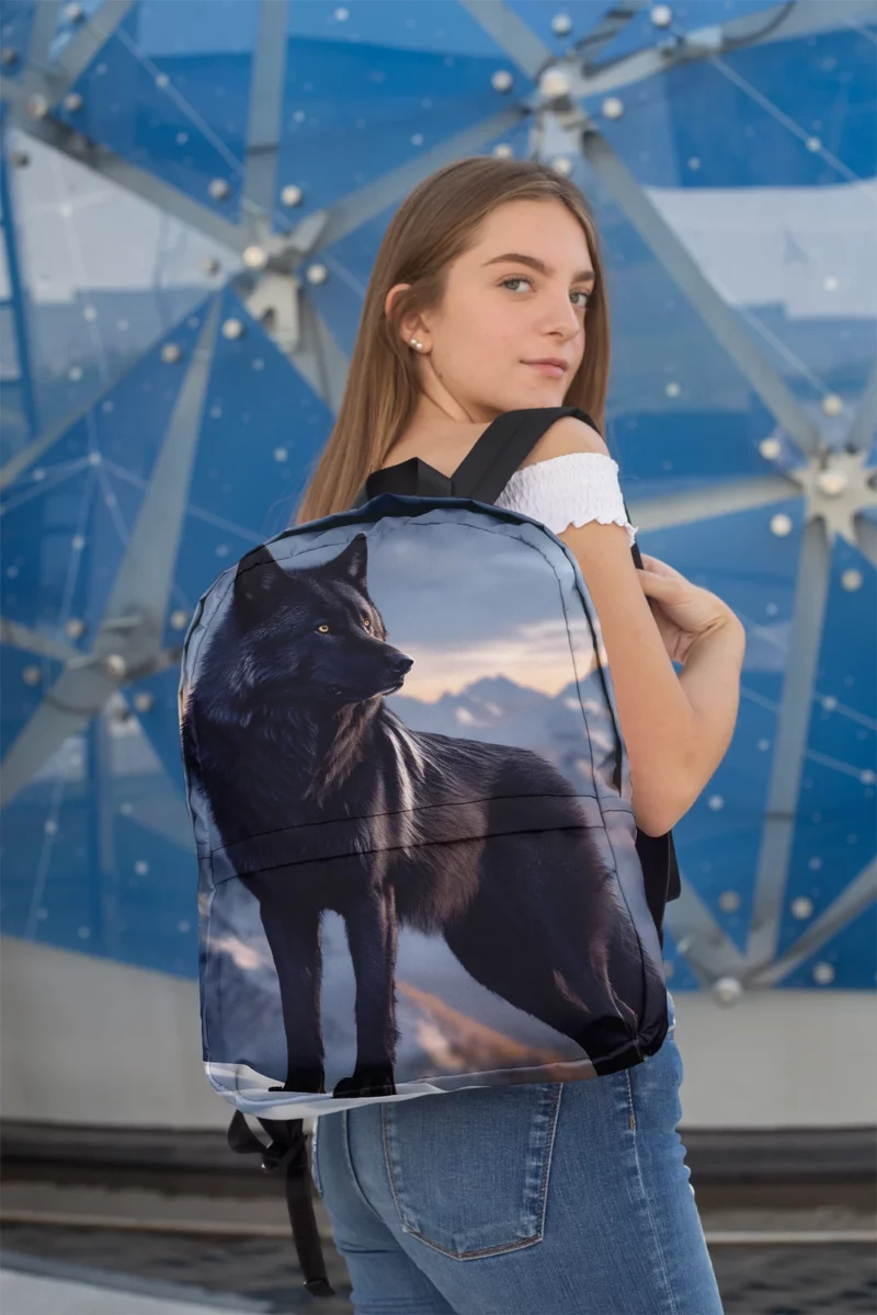 Big Black Wolf on Mountain Minimalist Backpack 2