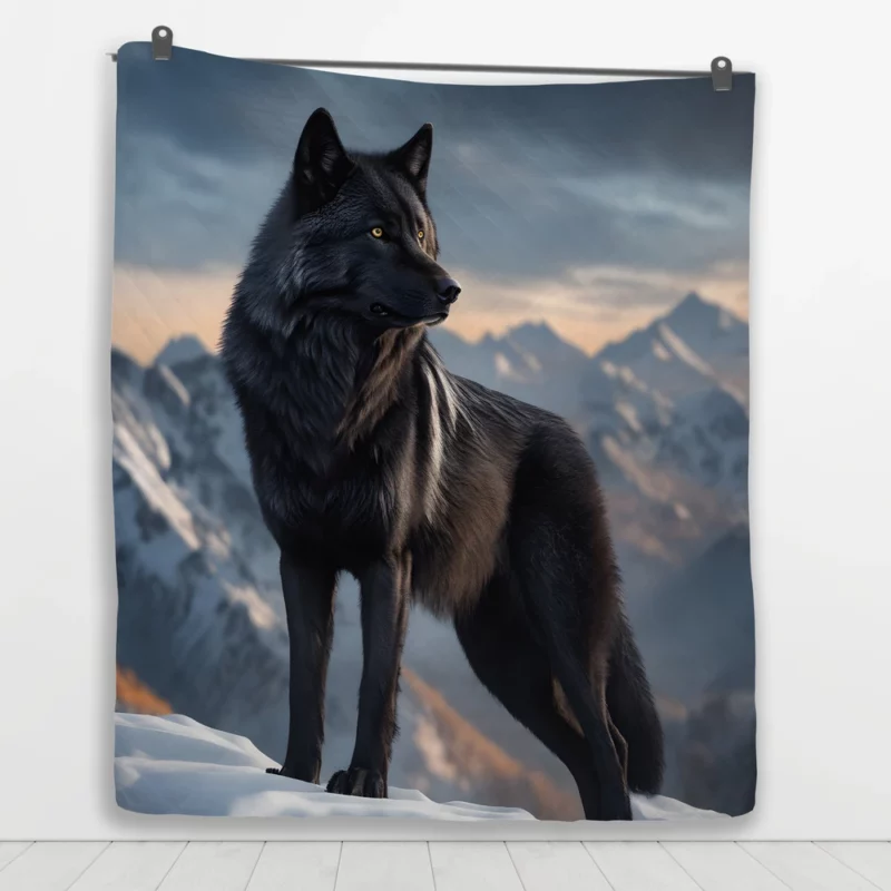 Big Black Wolf on Mountain Quilt Blanket 1