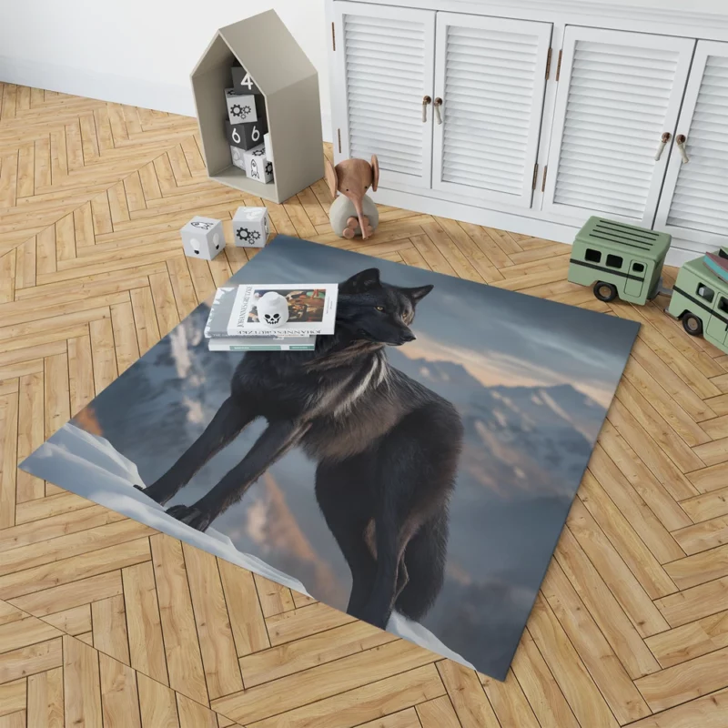 Big Black Wolf on Mountain Rug 1