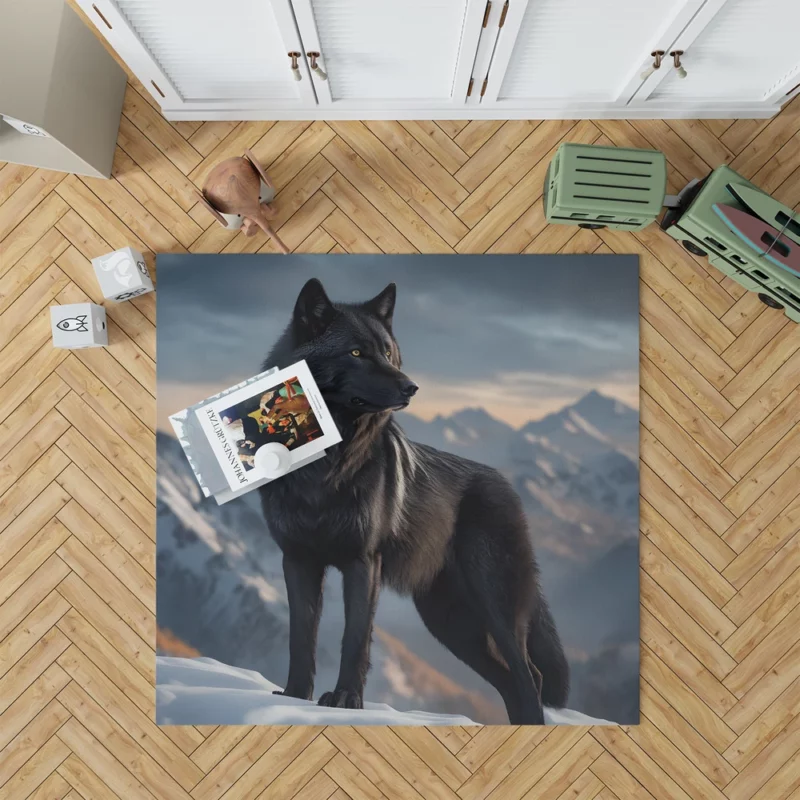 Big Black Wolf on Mountain Rug