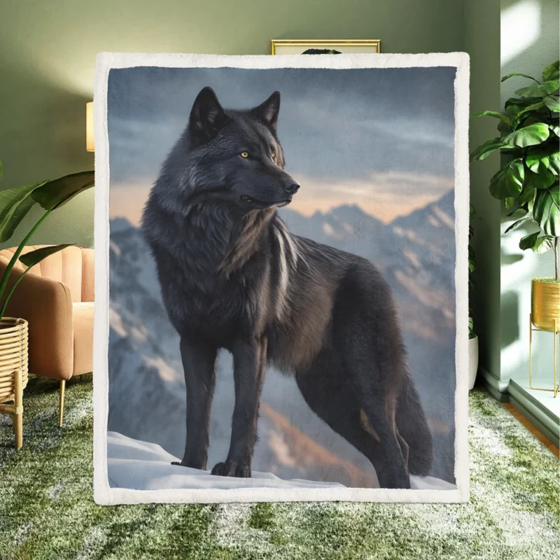 Big Black Wolf on Mountain Sherpa Fleece Blanket