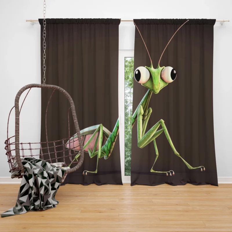 Big Eyed Mantis on Ground Window Curtain