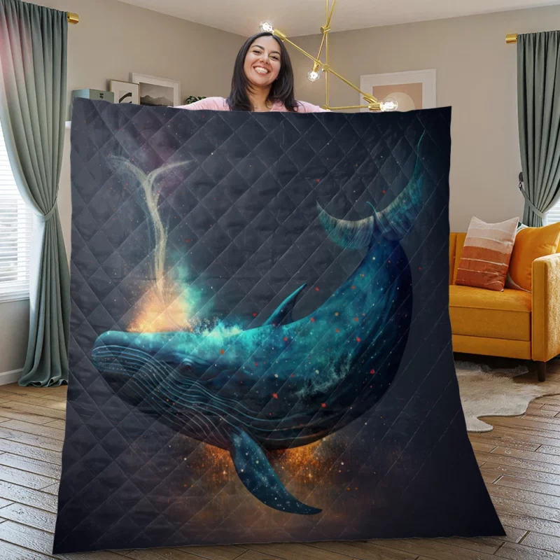 Bioluminescent Whale Tail Quilt Blanket
