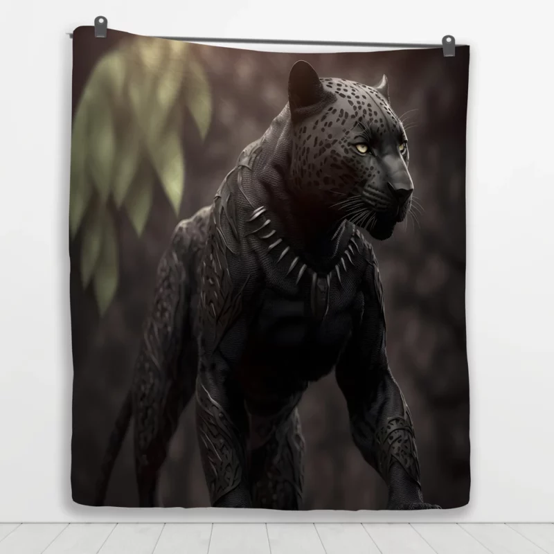 Black Jaguar Portrait Quilt Blanket 1