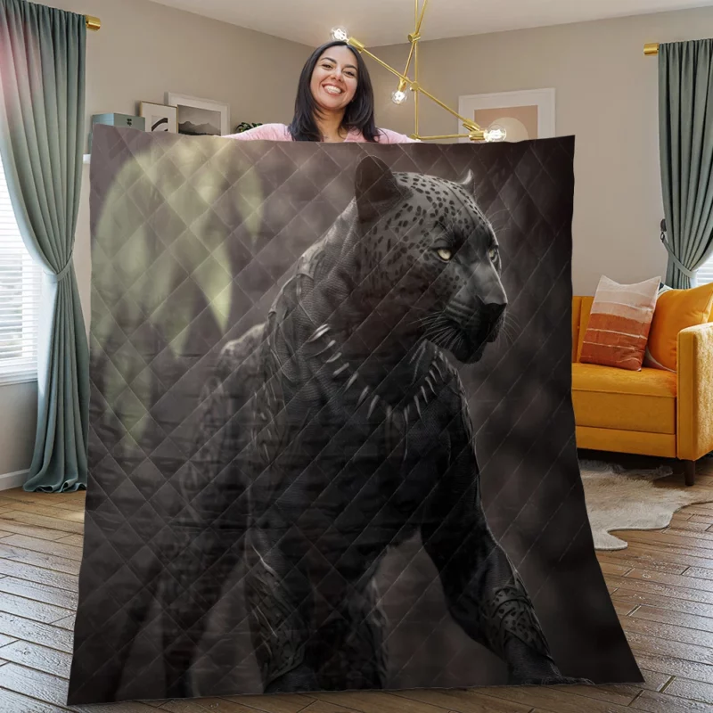 Black Jaguar Portrait Quilt Blanket