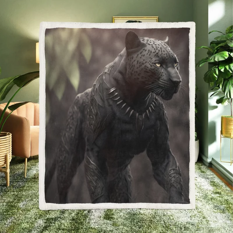 Black Jaguar Portrait Sherpa Fleece Blanket