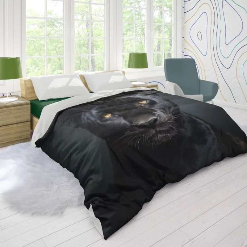 Black Leopard Portrait Duvet Cover