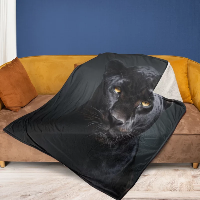 Black Leopard Portrait Fleece Blanket 1