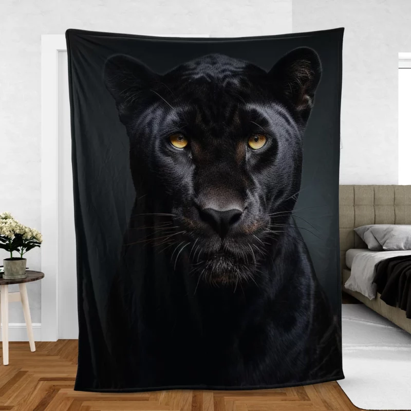 Black Leopard Portrait Fleece Blanket