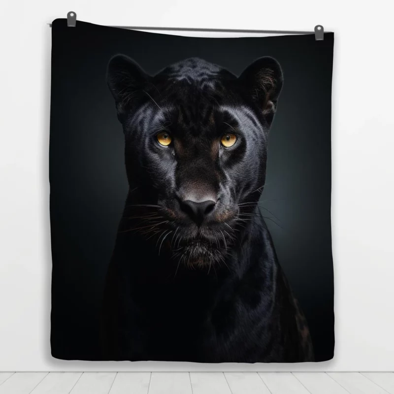 Black Leopard Portrait Quilt Blanket 1