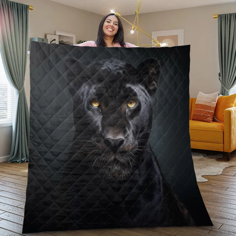 Black Leopard Portrait Quilt Blanket