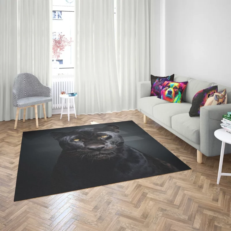 Black Leopard Portrait Rug 2