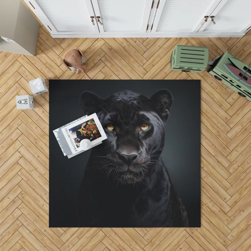 Black Leopard Portrait Rug