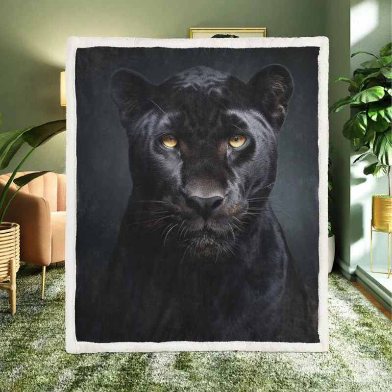 Black Leopard Portrait Sherpa Fleece Blanket