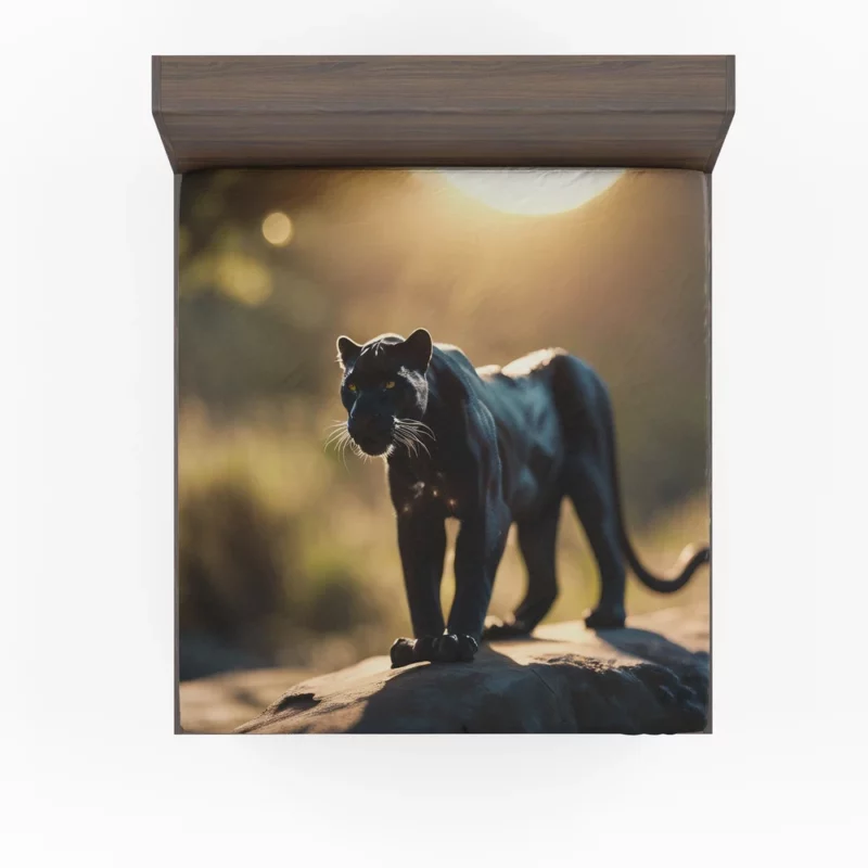 Black Panther Beside Sun Fitted Sheet