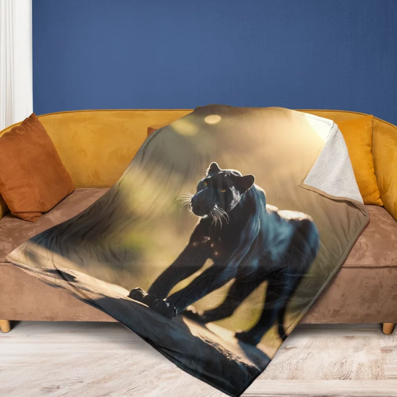 Black Panther Beside Sun Fleece Blanket 1