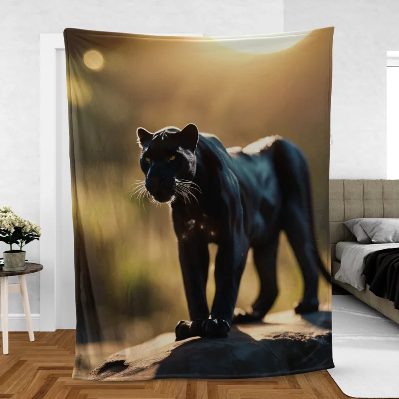 Black Panther Beside Sun Fleece Blanket