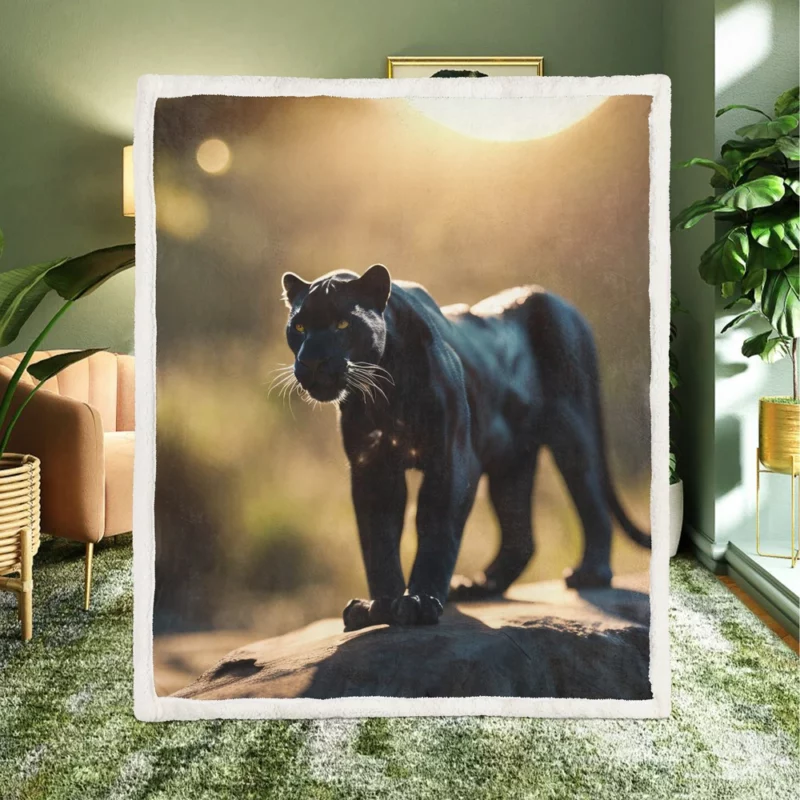 Black Panther Beside Sun Sherpa Fleece Blanket