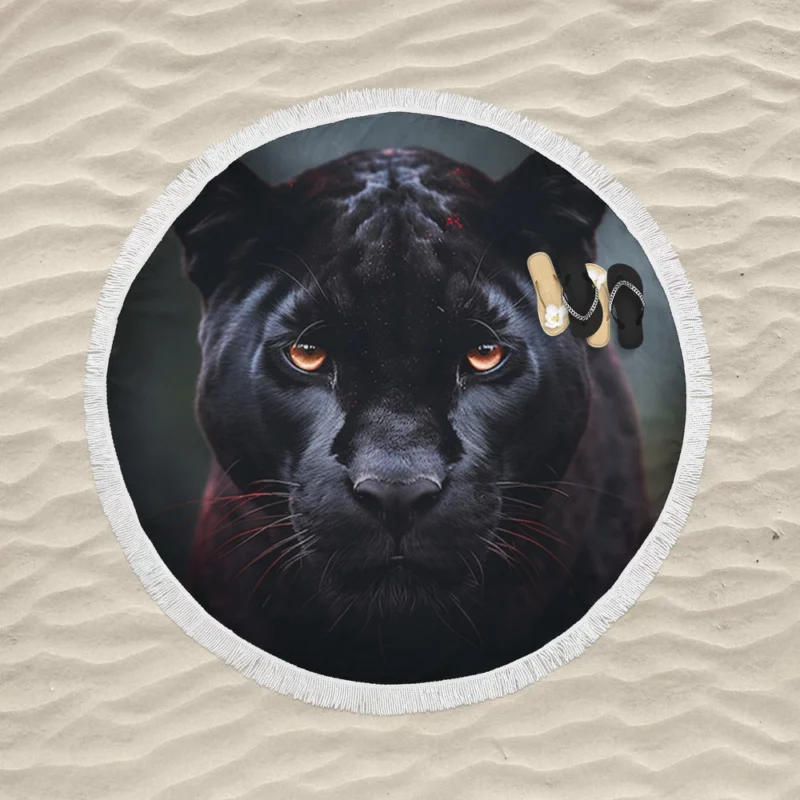 Black Panther Portrait Round Beach Towel