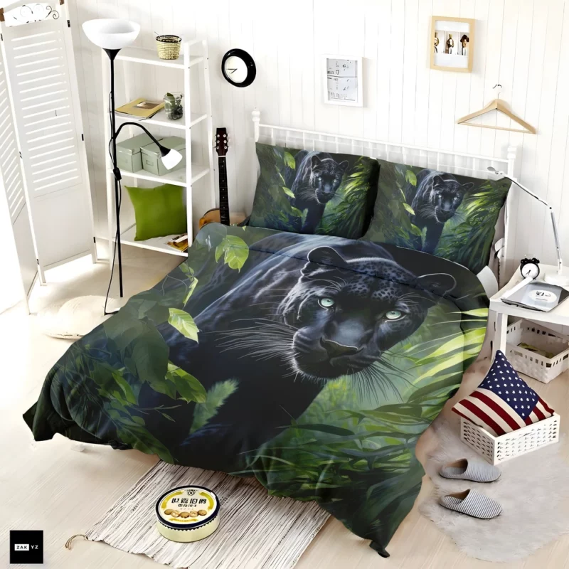 Black Panther Prowling in Jungle Bedding Set
