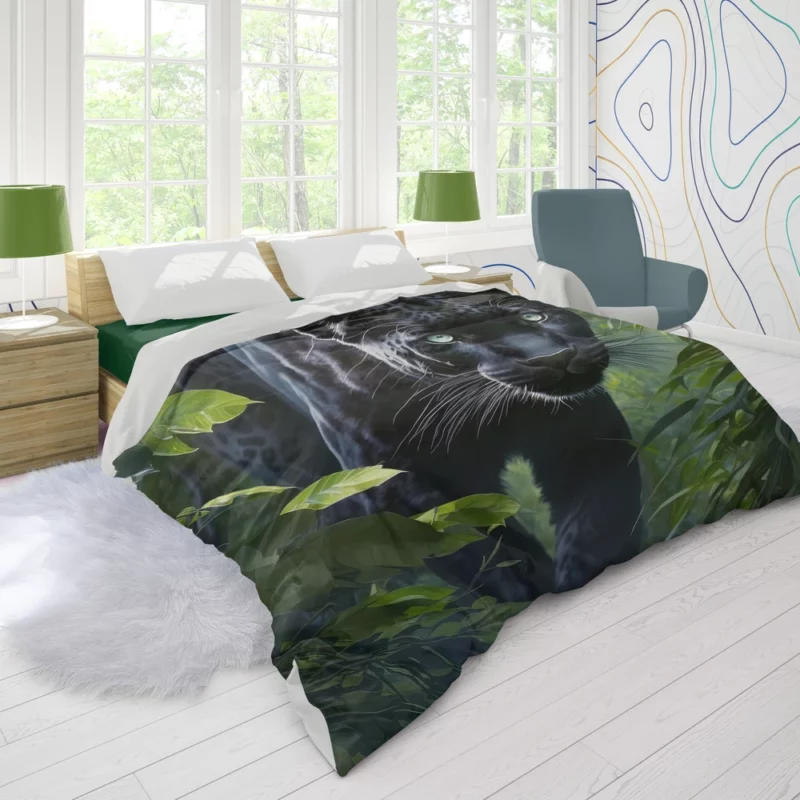 Black Panther Prowling in Jungle Duvet Cover