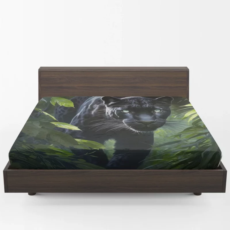 Black Panther Prowling in Jungle Fitted Sheet 1