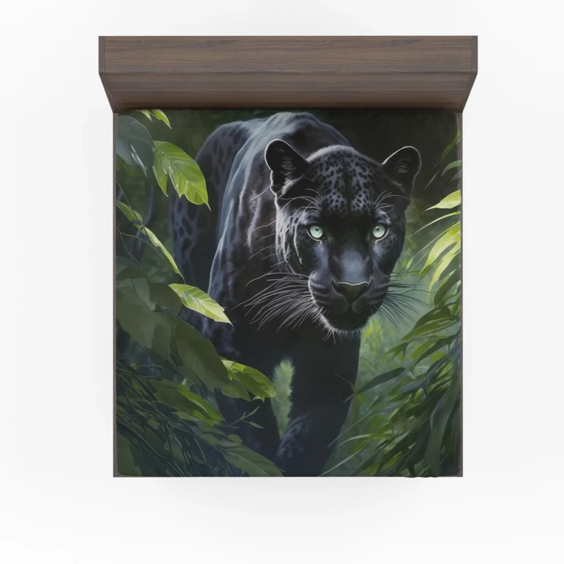 Black Panther Prowling in Jungle Fitted Sheet