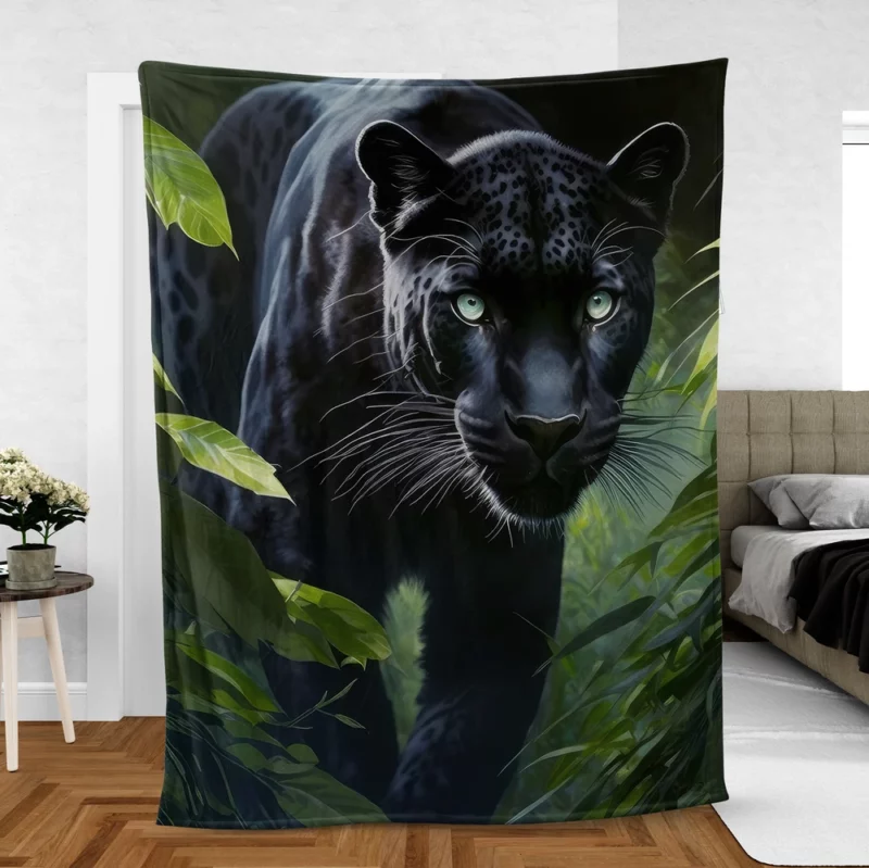 Black Panther Prowling in Jungle Fleece Blanket