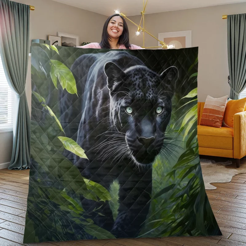 Black Panther Prowling in Jungle Quilt Blanket