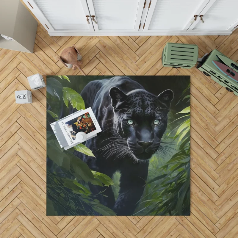 Black Panther Prowling in Jungle Rug