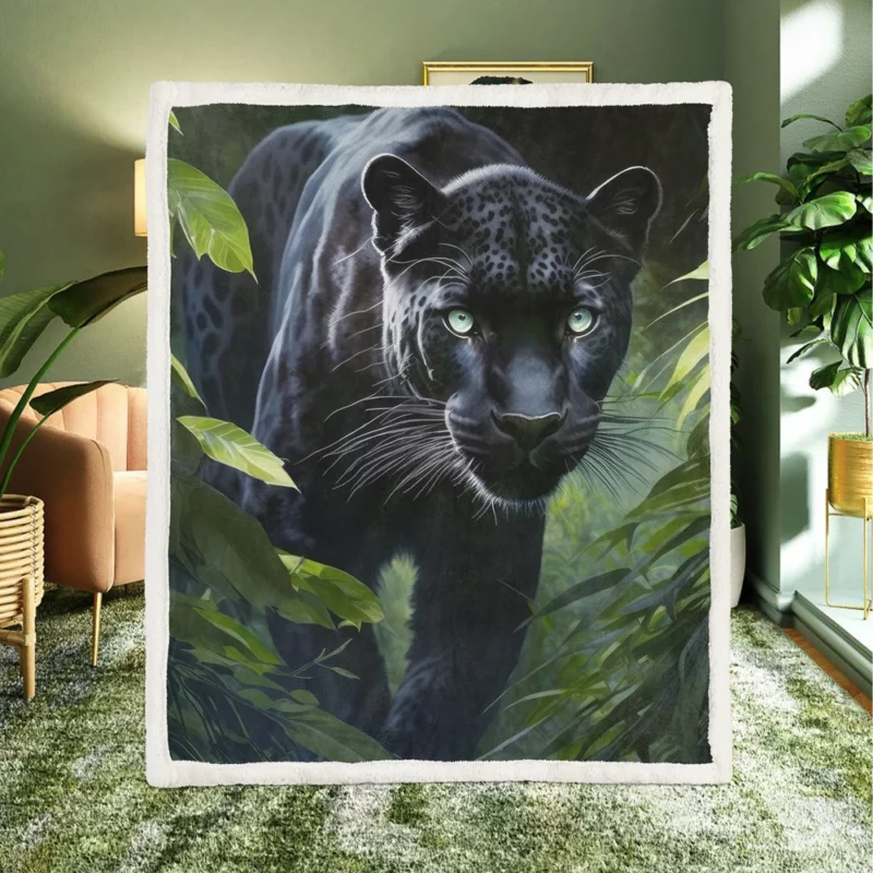 Black Panther Prowling in Jungle Sherpa Fleece Blanket